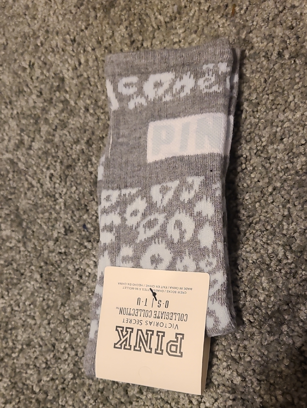 PINK Victoria's Secret Gray and White Leopard Crew Socks